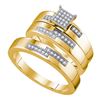 Image 1 : 0.15 CTW His & Hers Diamond Cluster Matching Bridal Ring 10KT Yellow Gold - REF-44Y9X