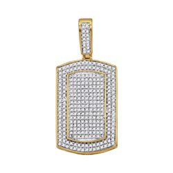 0.85 CTW Mens Diamond Framed Dog Tag Cluster Charm Pendant 10KT Yellow Gold - REF-73M4H