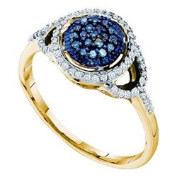 0.25 CTW Blue Color Diamond Framed Cluster Ring 10KT Yellow Gold - REF-20Y9X