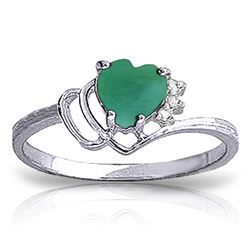 Genuine 1.02 ctw Emerald & Diamond Ring Jewelry 14KT White Gold - REF-36F9Z