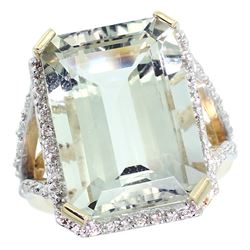 Natural 13.72 ctw green-amethyst & Diamond Engagement Ring 10K Yellow Gold - REF-65H2W