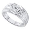 Image 1 : 0.25 CTW Mens Pave-set Diamond Diagonal Double Row Ring 10KT White Gold - REF-26F9N