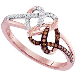 0.16 CTW Red Color Diamond Double Heart Ring 10KT Rose Gold - REF-18F2N