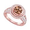 Image 1 : 1.51 CTW Cognac-brown Color Diamond Cluster Bridal Ring 14KT Rose Gold - REF-157F5N