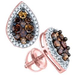 0.99 CTW Brown Color Diamond Teardrop Cluster Earrings 10KT Rose Gold - REF-41H9M