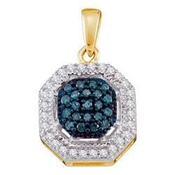 0.20 CTW Blue Color Diamond Square Cluster Pendant 10KT Yellow Gold - REF-18N2F
