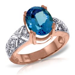 Genuine 3.2 ctw Blue Topaz & Diamond Ring Jewelry 14KT Rose Gold - REF-112W7Y