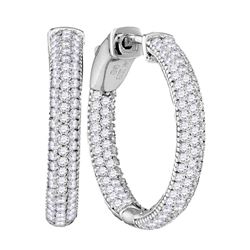 1.19 CTW Pave-set Diamond Hoop Earrings 14KT White Gold - REF-187F4N