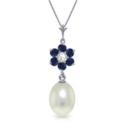 Genuine 4.53 ctw Pearl, Sapphire & Diamond Necklace Jewelry 14KT White Gold - REF-30W9Y