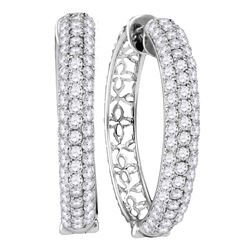 3.51 CTW Pave-set Diamond Triple Row Hoop Earrings 10KT White Gold - REF-232K3W