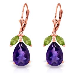 Genuine 13 ctw Amethyst & Peridot Earrings Jewelry 14KT Rose Gold - REF-61K2V