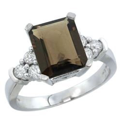 Natural 2.86 ctw smoky-topaz & Diamond Engagement Ring 14K White Gold - REF-65W2K