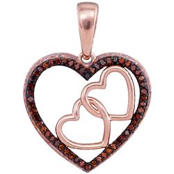 0.15 CTW Red Color Diamond Heart Love Pendant 10KT Rose Gold - REF-19K4W