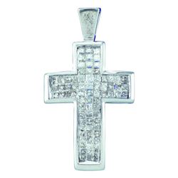 0.50 CTW Princess Diamond Cross Pendant 14KT White Gold - REF-47W9K