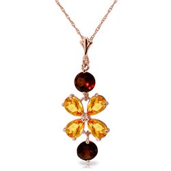 Genuine 3.15 ctw Citrine & Garnet Necklace Jewelry 14KT Rose Gold - REF-30N3R