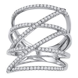 0.50 CTW Diamond Crossover Strand Fashion Ring 10KT White Gold - REF-37K5W