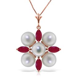 Genuine 6.3 ctw Ruby & Pearl Necklace Jewelry 14KT Rose Gold - REF-62M6T