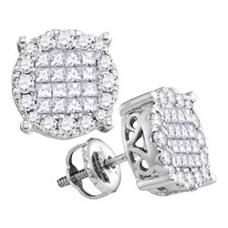 0.50 CTW Princess Diamond Soleil Cluster Earrings 14KT White Gold - REF-52N4F