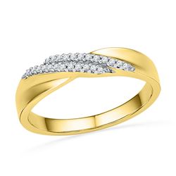 0.10 CTW Diamond Double Row Crossover Ring 10KT Yellow Gold - REF-14F9N