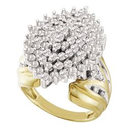 2 CTW Prong-set Diamond Large Oval Cluster Ring 10KT Yellow Gold - REF-104F9N