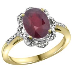 Natural 2.24 ctw Ruby & Diamond Engagement Ring 10K Yellow Gold - REF-30Y8X