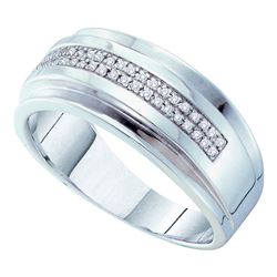 0.15 CTW Mens Pave-set Diamond Double Row Wedding Ring 10KT White Gold - REF-37W5K