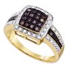 Image 1 : 0.50 CTW Cognac-brown Color Diamond Square-shape Cocktail Ring 10KT Yellow Gold - REF-32W9K