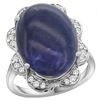 Natural 9.73 ctw lapis-lazuli & Diamond Engagement Ring 14K White Gold - REF-108X4A