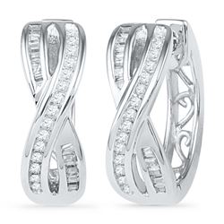 0.25 CTW Diamond Two Row Crossover Hoop Earrings 10KT White Gold - REF-25W4K