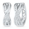 Image 1 : 0.25 CTW Diamond Two Row Crossover Hoop Earrings 10KT White Gold - REF-25W4K