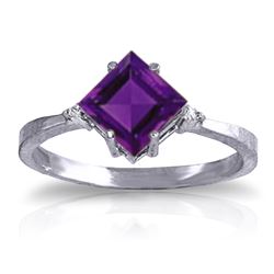 Genuine 1.77 ctw Amethyst & Diamond Ring Jewelry 14KT White Gold - REF-28R8P