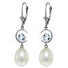 Genuine 9 ctw Pearl & Aquamarine Earrings Jewelry 14KT White Gold - REF-39H2X