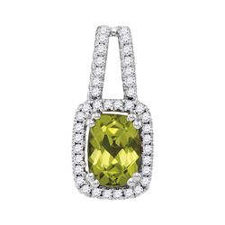 1.18 CTW Cushion Peridot Solitaire Diamond Pendant 14KT White Gold - REF-38M9H