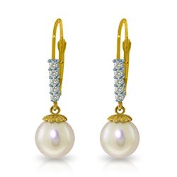 Genuine 4.15 ctw Pearl & Diamond Earrings Jewelry 14KT Yellow Gold - REF-34X7M