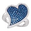 Image 1 : 1.5 CTW Blue Color Diamond Large Heart Cluster Ring 10KT White Gold - REF-67W4K