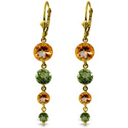 Genuine 7.8 ctw Citrine & Peridot Earrings Jewelry 14KT Yellow Gold - REF-46Y3F