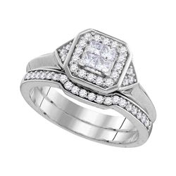 0.51 CTW Princess Diamond Halo Bridal Engagement Ring 10KT White Gold - REF-57W2K