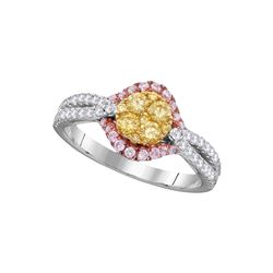 0.80 CTW Yellow Diamond Cluster Bridal Engagement Ring 14KT White Gold - REF-97W4K