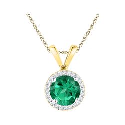 0.85 CTW Created Emerald Solitaire & Diamond Halo Pendant 10KT Yellow Gold - REF-10M5H