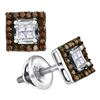 Image 1 : 0.33 CTW Cognac-brown Color Diamond Square Cluster Earrings 10KT White Gold - REF-22X4Y