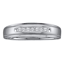 0.08 CTW Mens Diamond Channel-set Anniversary Ring 14KT White Gold - REF-20F9N