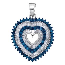 0.90 CTW Blue Color Diamond Heart Outline Pendant 10KT White Gold - REF-34W4K