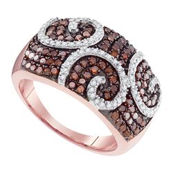 0.90 CTW Red Color Diamond Swirl Fashion Ring 10KT Rose Gold - REF-44H9M