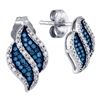 Image 1 : 0.15 CTW Blue Color Diamond Cluster Earrings 10KT White Gold - REF-19H4M