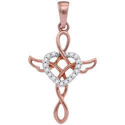 0.06 CTW Diamond Heart Cross Pendant 10KT Rose Gold - REF-8M9H