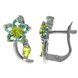 Genuine 1.72 ctw Blue Topaz & Peridot Earrings Jewelry 14KT White Gold - REF-40Y5F