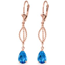 Genuine 3 ctw Blue Topaz Earrings Jewelry 14KT Rose Gold - REF-45Y5F