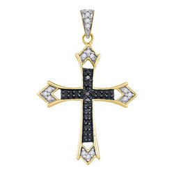 0.19 CTW Black Color Diamond Cross Pendant 10KT Yellow Gold - REF-14M9H