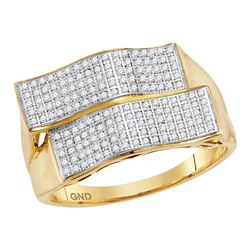 0.50 CTW Mens Pave-set Diamond Rectangle Cluster Ring 10KT Yellow Gold - REF-67N4F