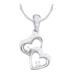 0.15 CTW Diamond Double Heart Love Pendant 10KT White Gold - REF-12N2F